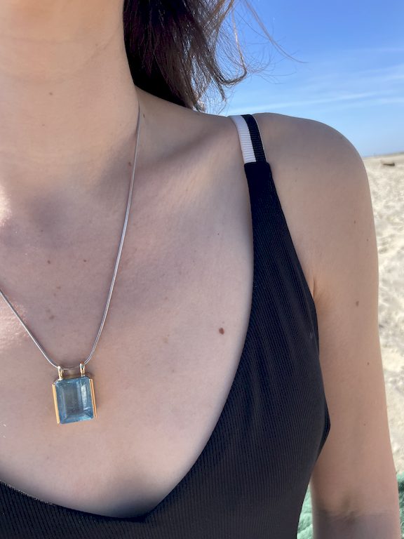 Kette Silber- Anhänger Gold  Aquamarin